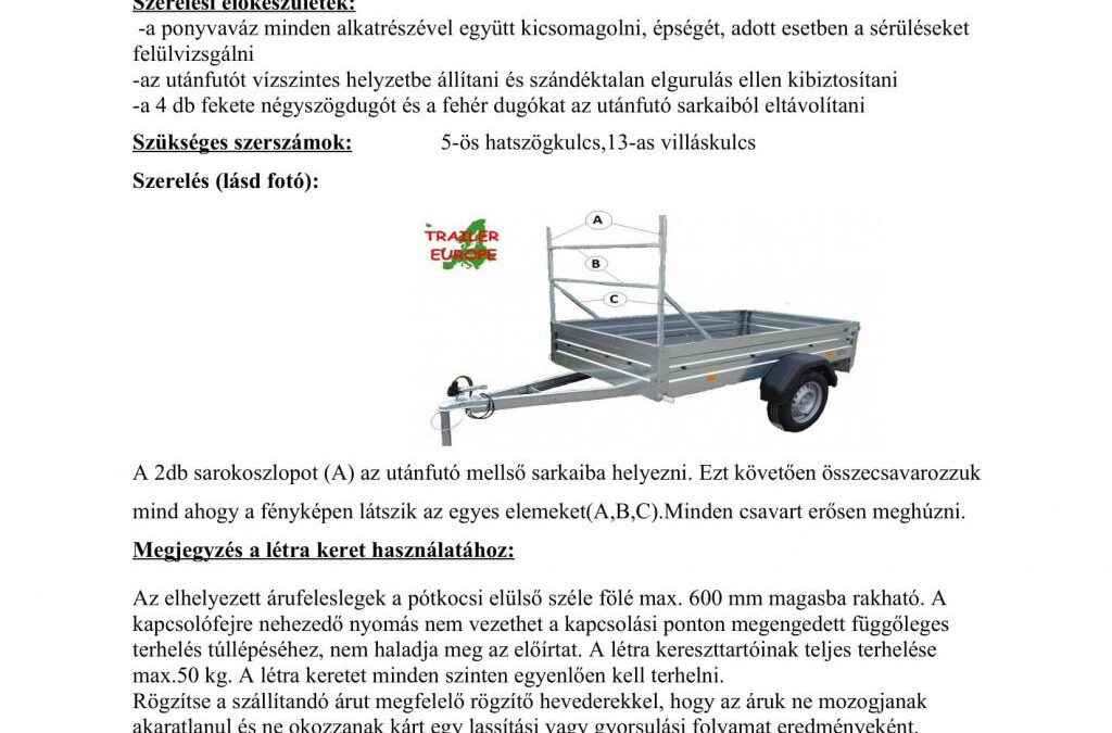 ALFA utánfutók létraváz összeszerelési útmutatója